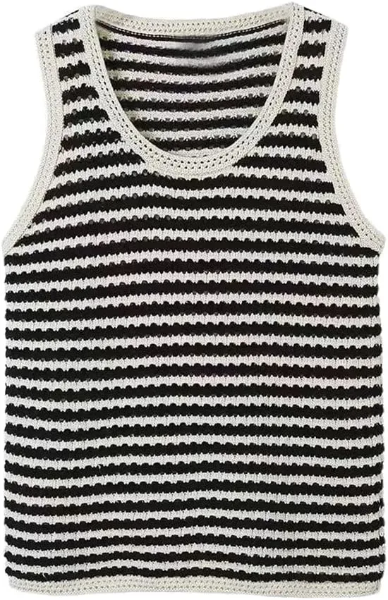 Striped Knitted Tanks Tops Men's Knitwear Sleeveless Streetwear Loose Vintage Shirts