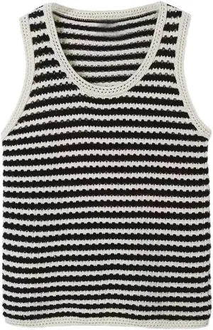 Striped Knitted Tanks Tops Men's Knitwear Sleeveless Streetwear Loose Vintage Shirts