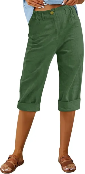 Summer Capri Pants Womens Casual Elastic Waist Cropped Trouser Fashion Resort Wear Beach Vacation Capris Clothes