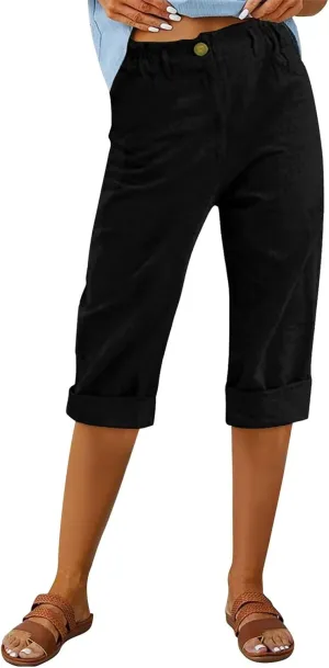 Summer Capri Pants Womens Casual Elastic Waist Cropped Trouser Fashion Resort Wear Beach Vacation Capris Clothes