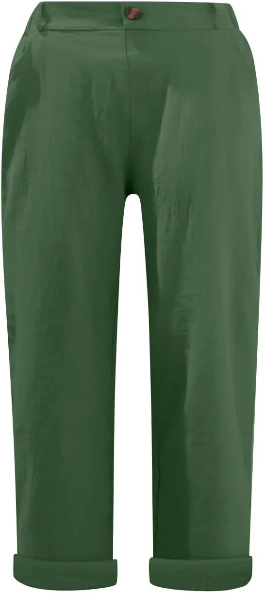 Summer Capri Pants Womens Casual Elastic Waist Cropped Trouser Fashion Resort Wear Beach Vacation Capris Clothes