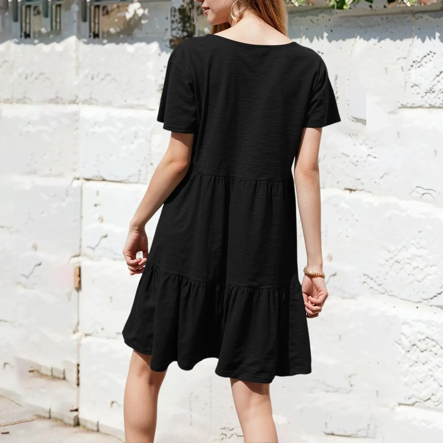 Summer Dresses for Women 2025 Casual Fashion Round Neck Short Sleeve Solid Color Beach Dress