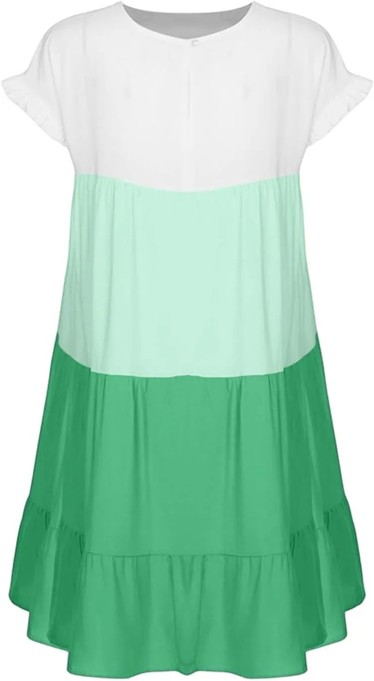 Summer Dresses for Women 2025 Casual Fashion Round Neck Short Sleeve Solid Color Splicing T Shirt Dress