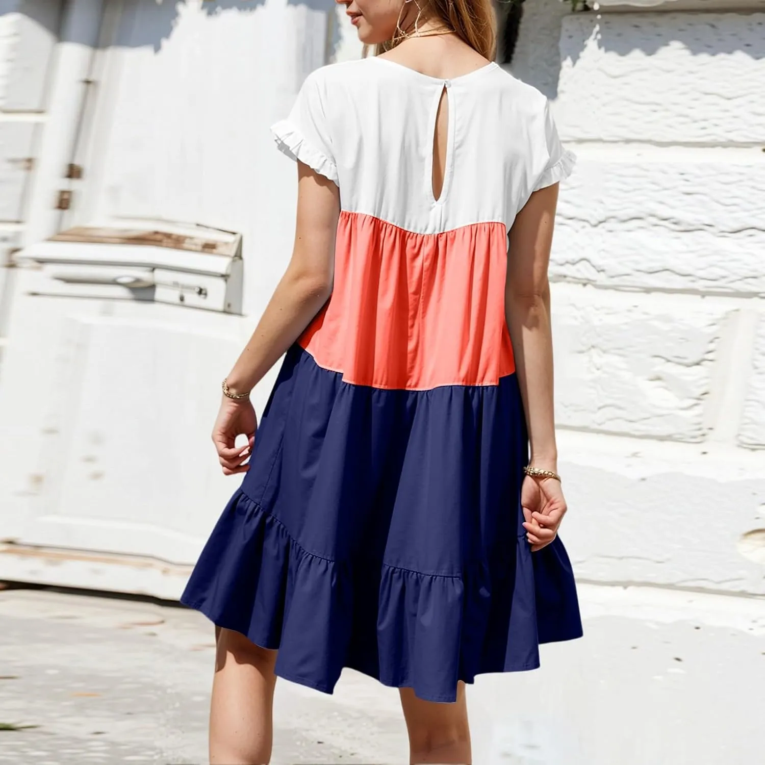 Summer Dresses for Women 2025 Casual Fashion Round Neck Short Sleeve Solid Color Splicing T Shirt Dress