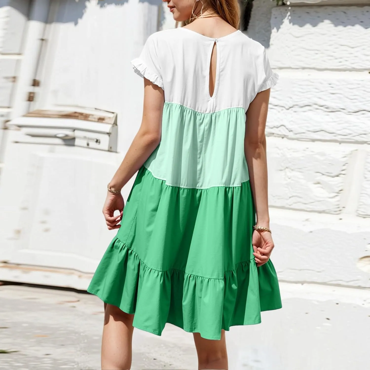 Summer Dresses for Women 2025 Casual Fashion Round Neck Short Sleeve Solid Color Splicing T Shirt Dress