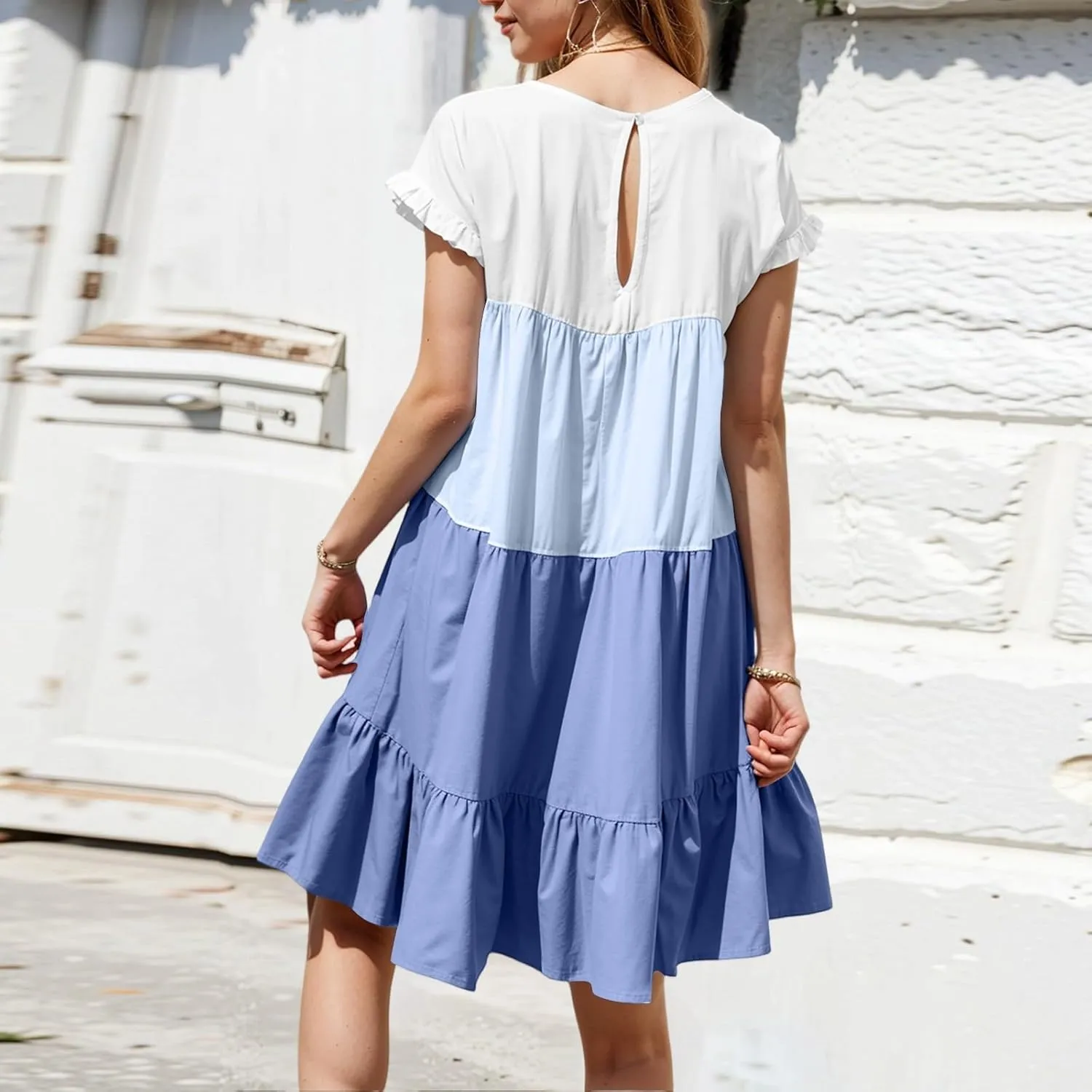 Summer Dresses for Women 2025 Casual Fashion Round Neck Short Sleeve Solid Color Splicing T Shirt Dress