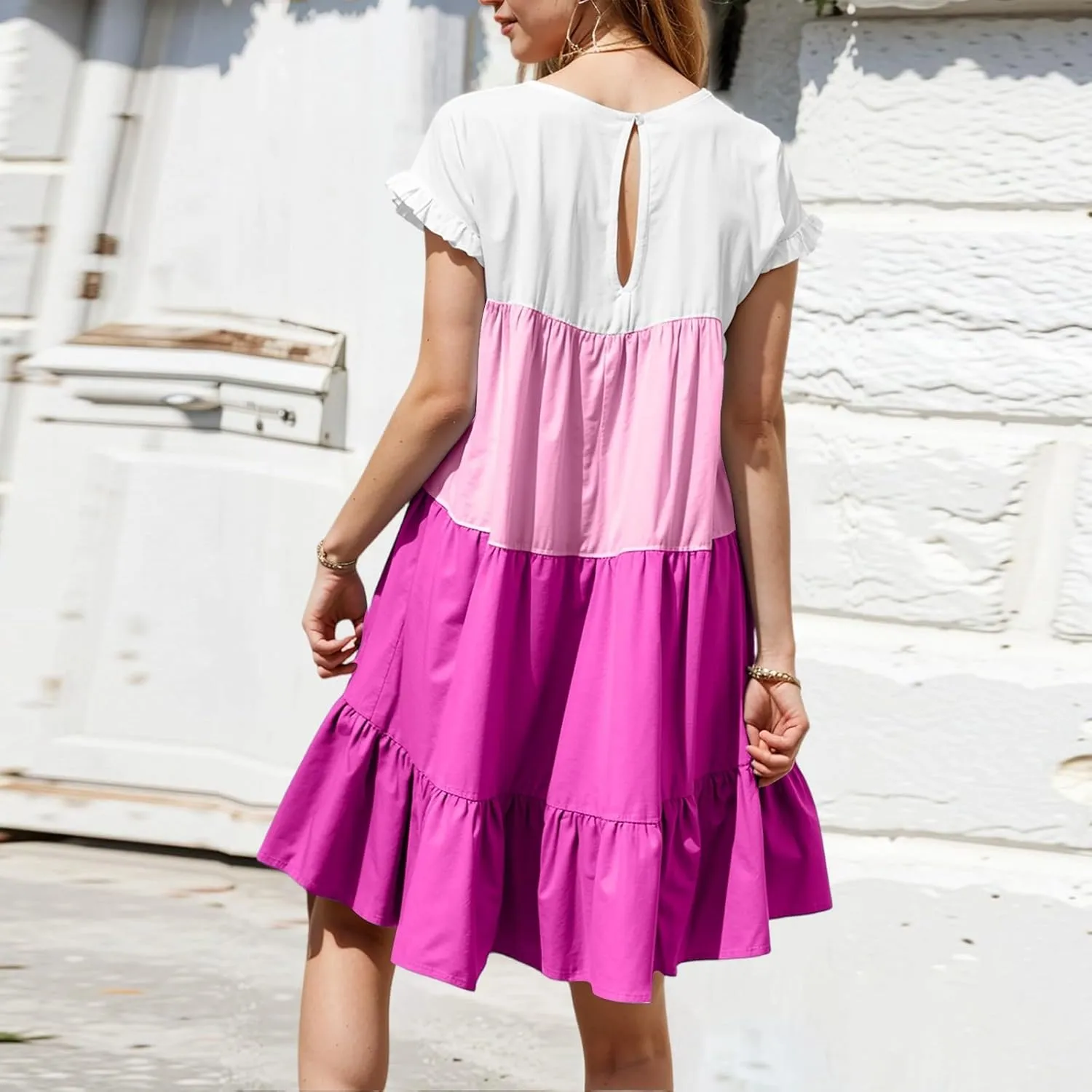 Summer Dresses for Women 2025 Casual Fashion Round Neck Short Sleeve Solid Color Splicing T Shirt Dress