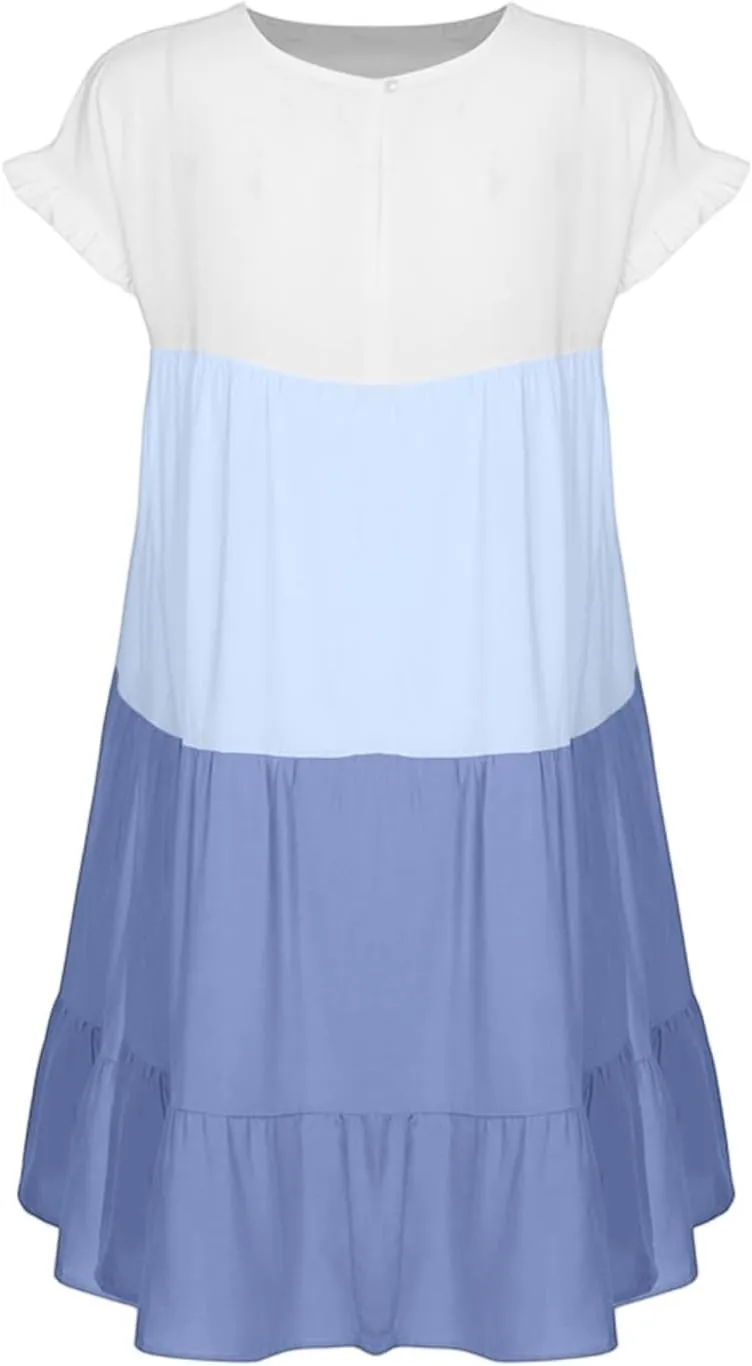 Summer Dresses for Women 2025 Casual Fashion Round Neck Short Sleeve Solid Color Splicing T Shirt Dress