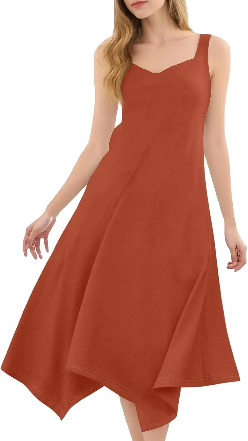 Summer Dresses for Women 2025 Casual Fashion Round Neck Sleeveless Solid Irregular Hem Midi Dress
