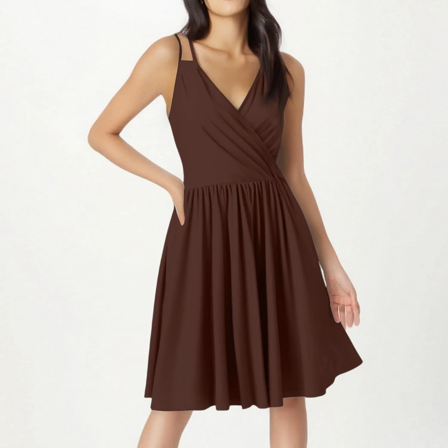 Summer Dresses for Women 2025 Casual V-Neck Spaghetti Strap Sleeveless Ruffle Flowy Mini Beach Dress