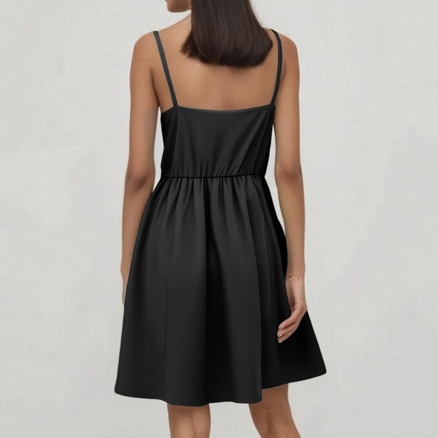 Summer Dresses for Women 2025 Casual V-Neck Spaghetti Strap Sleeveless Ruffle Flowy Mini Beach Dress