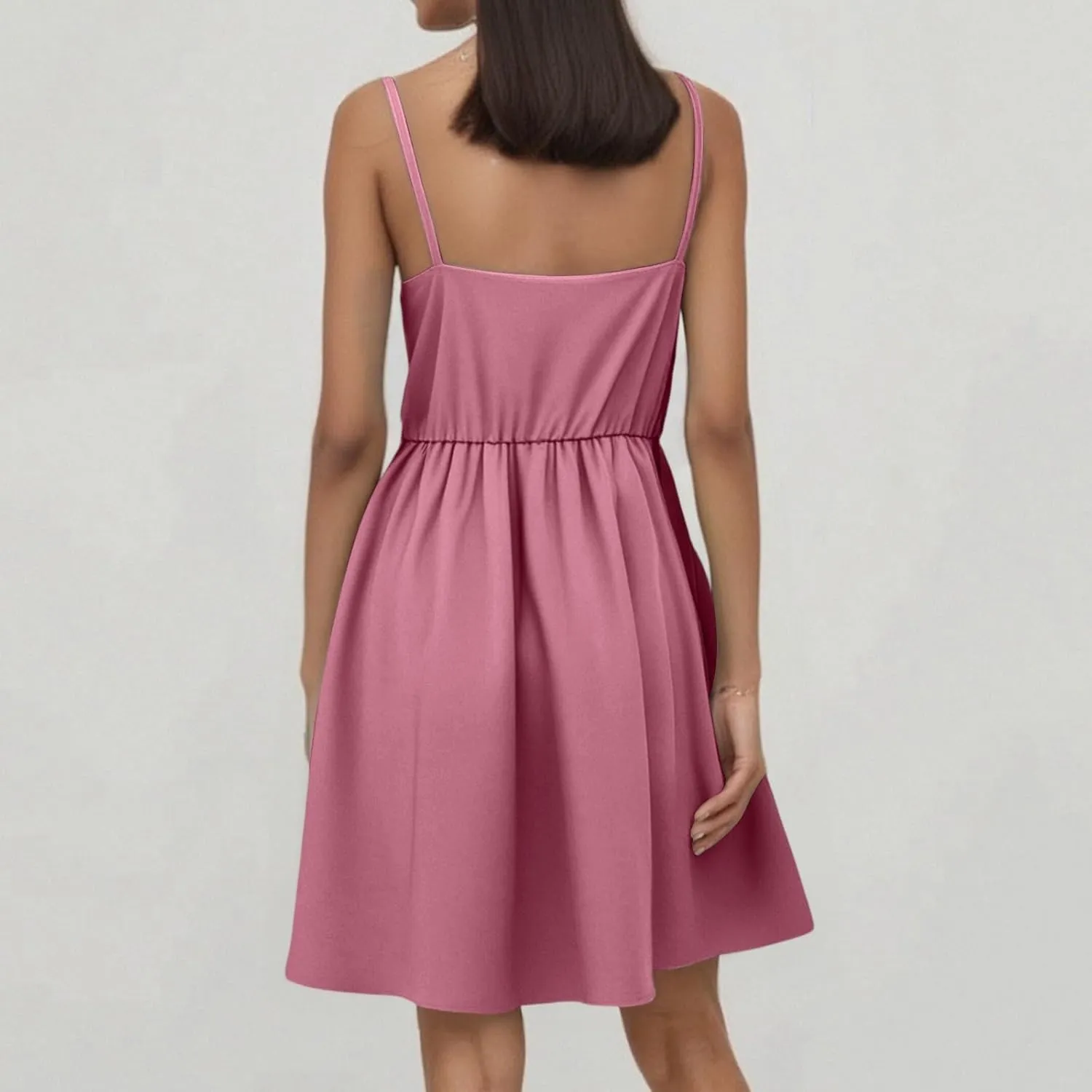 Summer Dresses for Women 2025 Casual V-Neck Spaghetti Strap Sleeveless Ruffle Flowy Mini Beach Dress