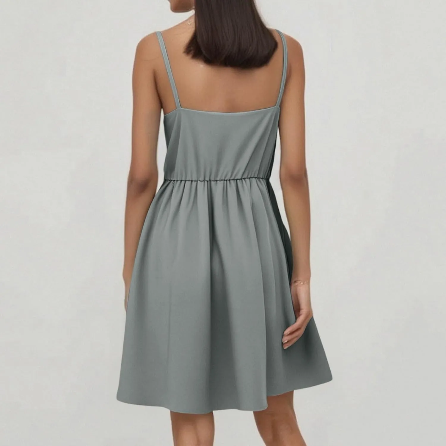 Summer Dresses for Women 2025 Casual V-Neck Spaghetti Strap Sleeveless Ruffle Flowy Mini Beach Dress