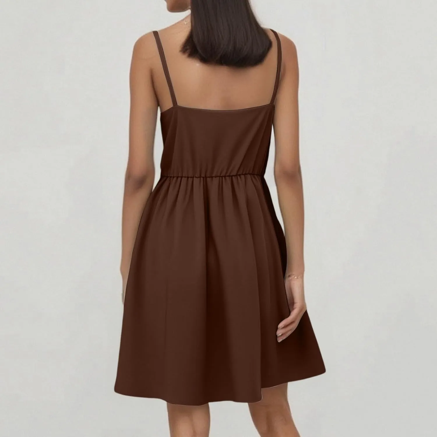 Summer Dresses for Women 2025 Casual V-Neck Spaghetti Strap Sleeveless Ruffle Flowy Mini Beach Dress