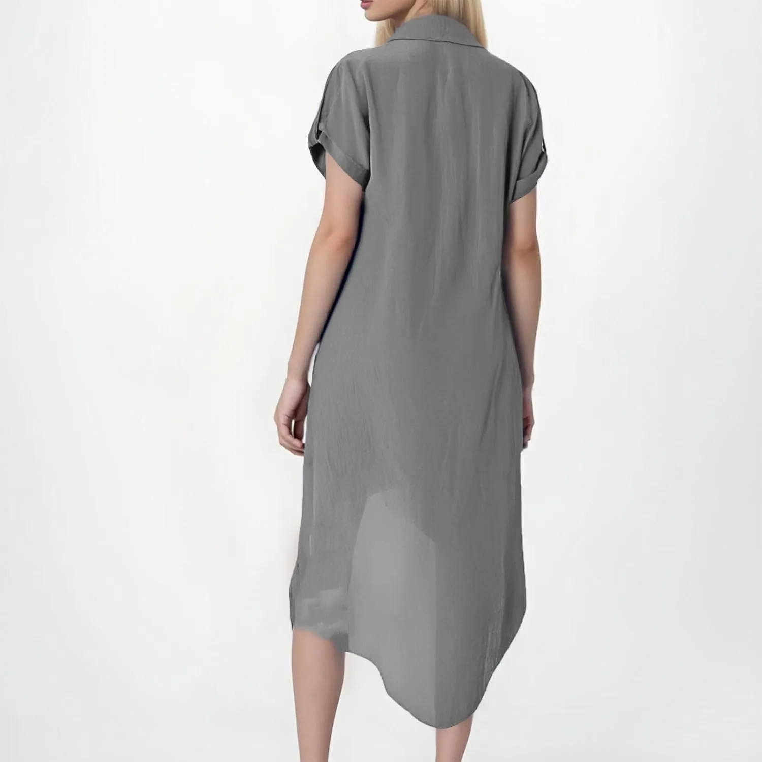 Summer Dresses for Women 2025 Fashion Loose Temperament Casual Solid Color Button Mid-Length Dress