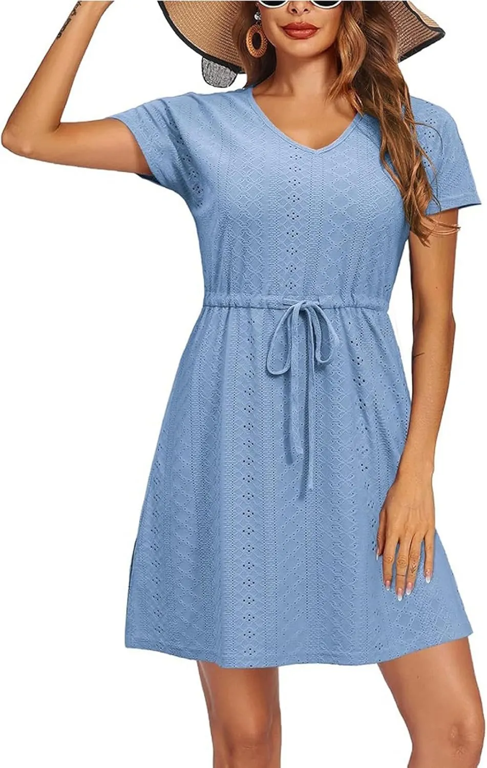 Summer Dresses for Women 2025 Floral Wrap V Neck Puff Short Sleeve Ruffle Beach Resort Short Mini Dresses