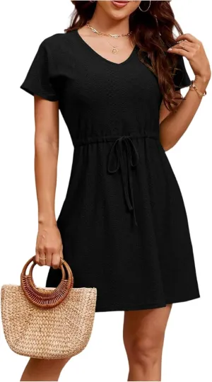 Summer Dresses for Women 2025 Floral Wrap V Neck Puff Short Sleeve Ruffle Beach Resort Short Mini Dresses