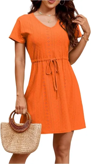 Summer Dresses for Women 2025 Floral Wrap V Neck Puff Short Sleeve Ruffle Beach Resort Short Mini Dresses
