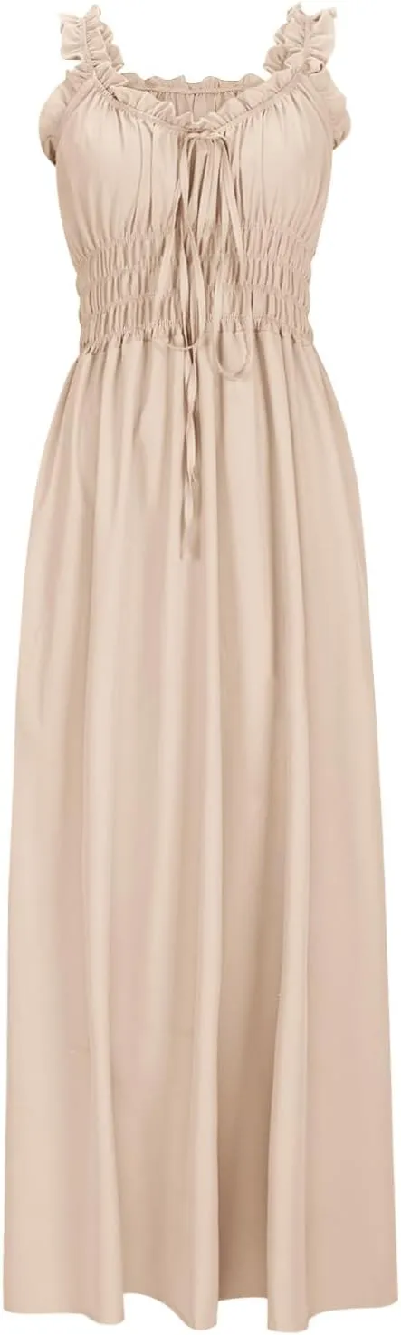 Summer Dresses for Women 2025 Trendy Sleeveless Beach Long Flowy Dresses Smocked Ruffle Maxi Sundress