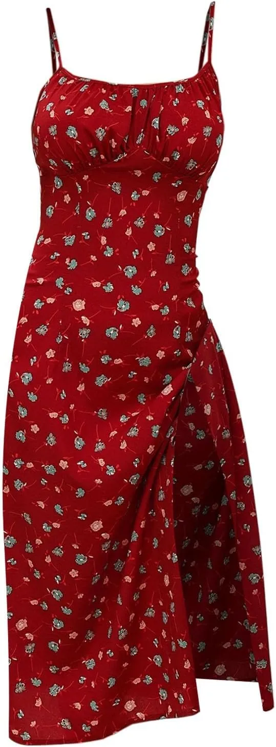 Summer Dresses for Women 2025 Trendy Spaghetti Strap Polka Dot Midi Dress Sexy Sleeveless Slit Beach Boho Sundresses