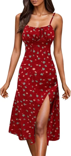 Summer Dresses for Women 2025 Trendy Spaghetti Strap Polka Dot Midi Dress Sexy Sleeveless Slit Beach Boho Sundresses