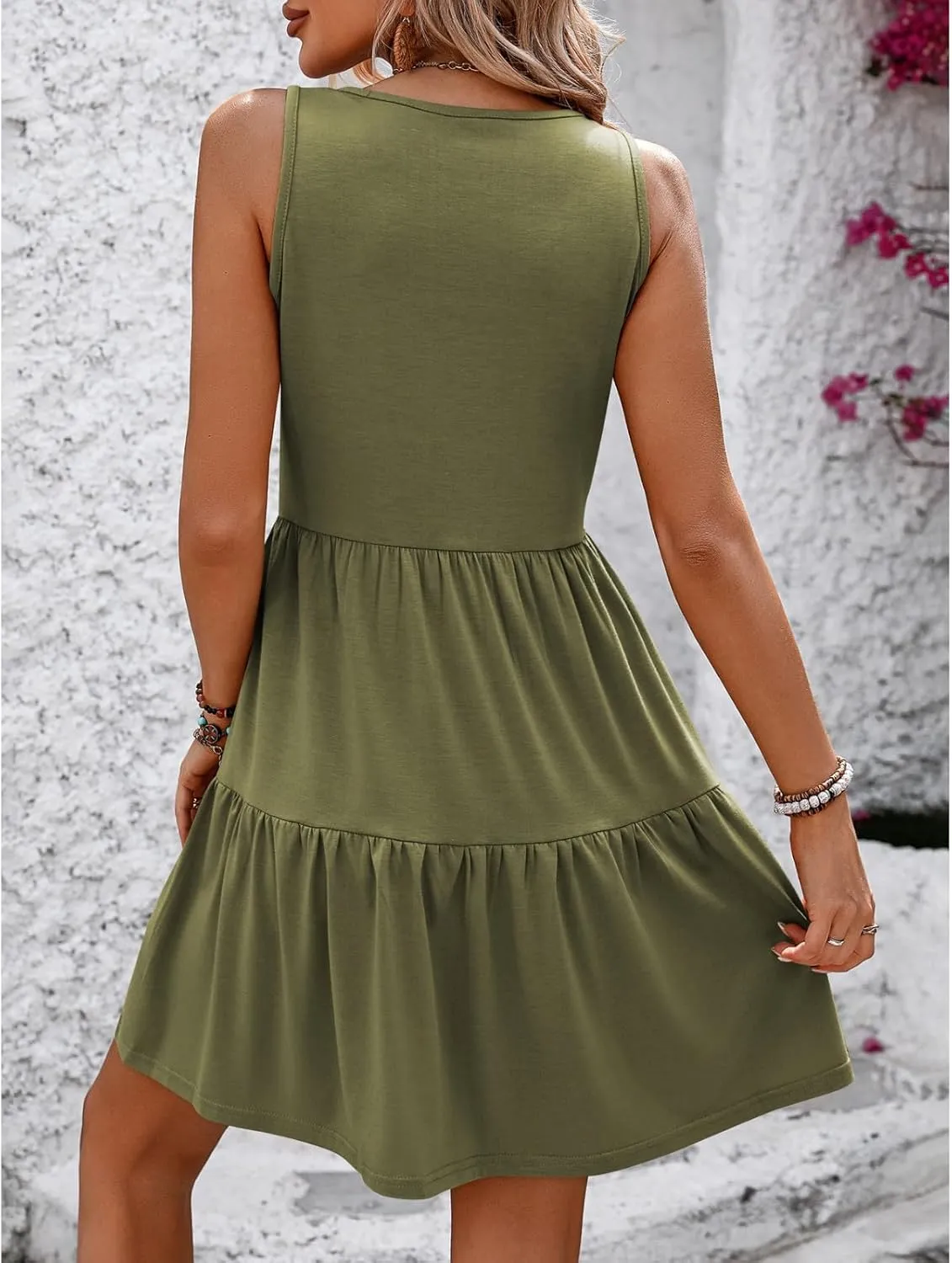 Summer Dresses for Women Casual V Neck Tank Dress Flowy Midi Dress Sleeveless Beach Dress Tiered Hem Sundresses