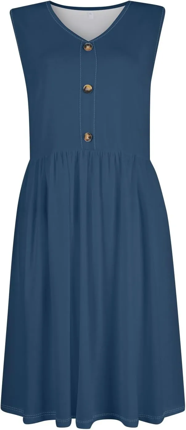 Summer Dresses for Women Loose Sundresses printedCasual Tshirt Tank Dresses Beach Sleeveless Mini Dress with Pockets