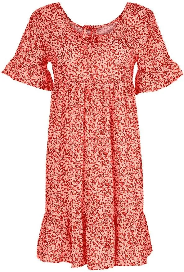 Summer Dresses with Pockets for Women Women's Ladies Sexy Loose Print Hlaf Sleeve Ruffles Mini Dress Summer Dress