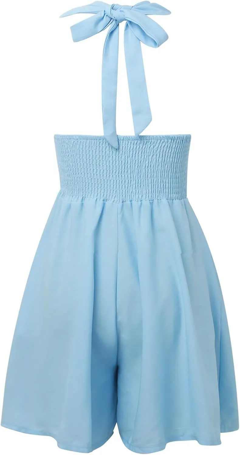 Summer Dresses Women Sleeveless Halter V-Neck Solid Color Midi Dress Casual Beach Sun Dresses 2024 Trendy Swing Dress