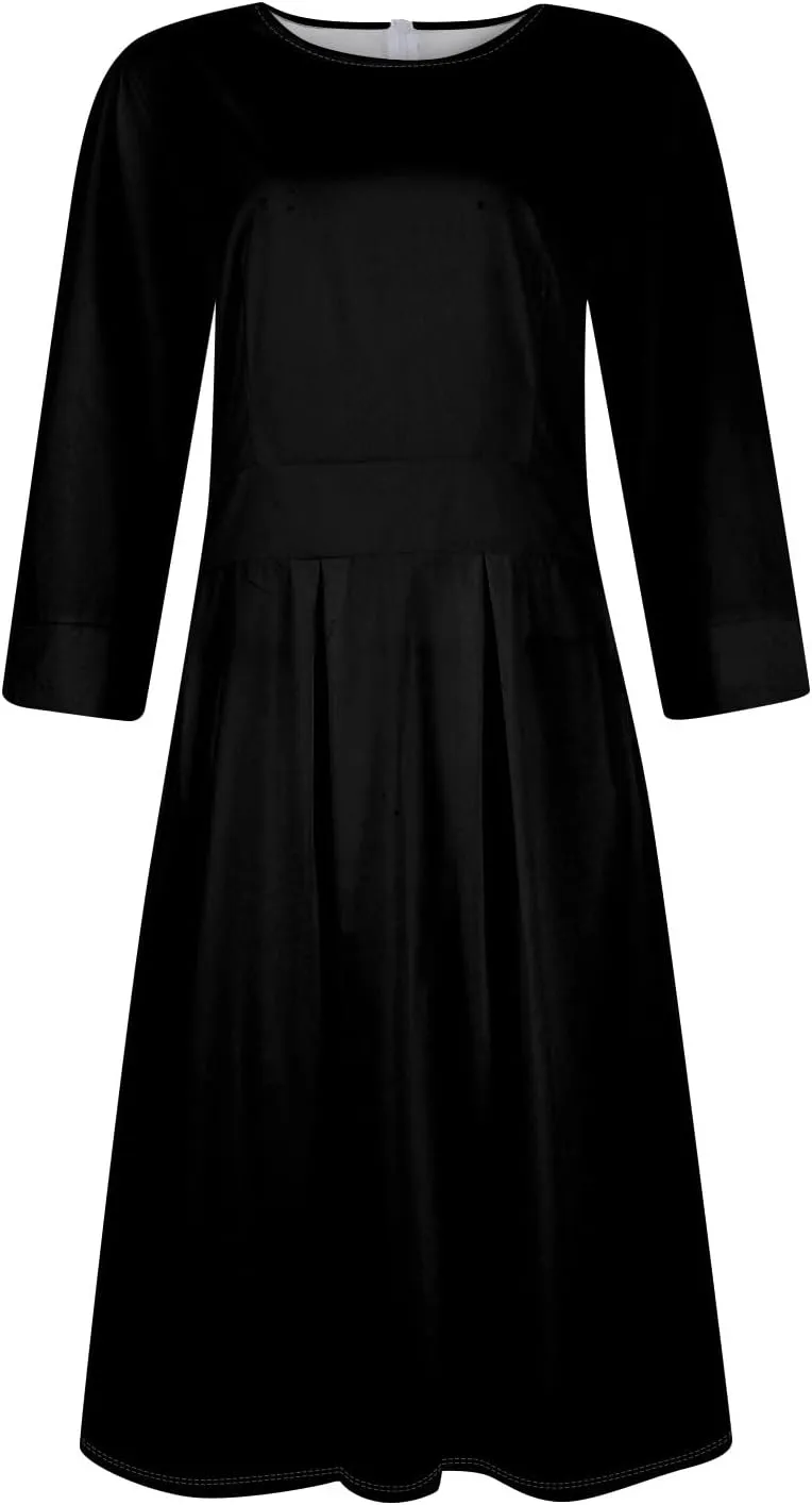 Summer Fall Long Sleeve Formal Midi Dress for Women Trendy Smocked Flowy Casual 3/4 Sleeve Elegant Floral Dress