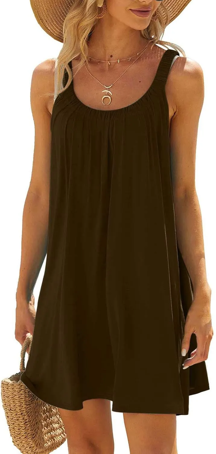 Sun Dresses Women Sleeveless Crewneck Mini Dress Ruffle Summer Beach Coverup Sundress Casual Hawaiian Outfits