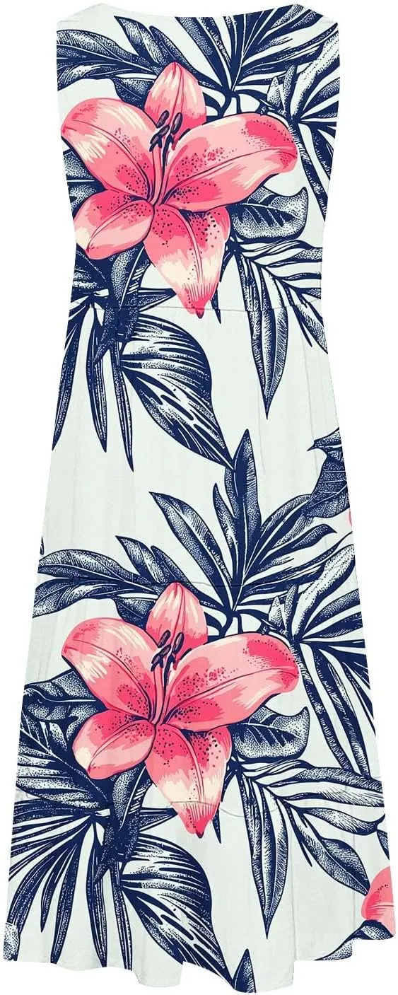 Sundresses for Women 2025 Floral Sleeveless Tank Mini Dress Boho Loose Fit A Line Ruffle Dress Loose Summer Sundress