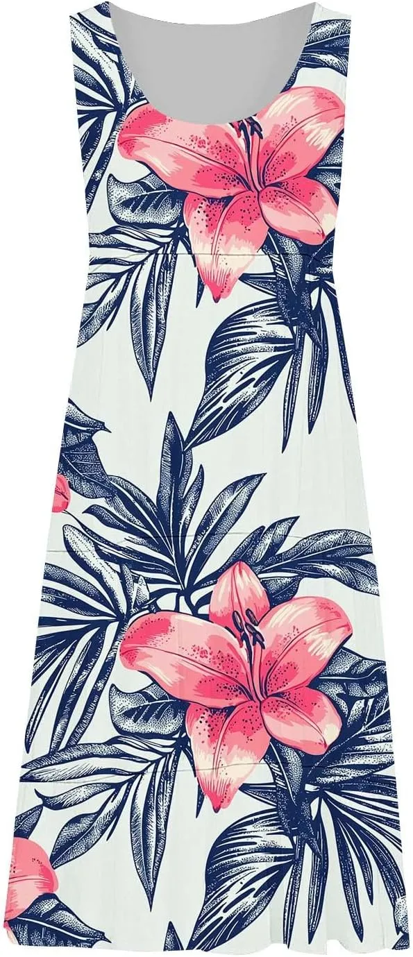 Sundresses for Women 2025 Floral Sleeveless Tank Mini Dress Boho Loose Fit A Line Ruffle Dress Loose Summer Sundress