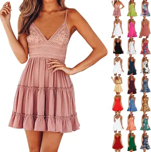 Sundresses for Women,2024 Summer Elegant Sexy Bodycon V Neck Spaghetti Strap Mini Party Dress,Flowy Vacation Dress