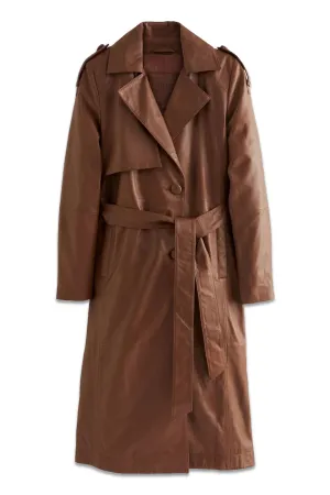 Tan Brown Leather Trench Coat