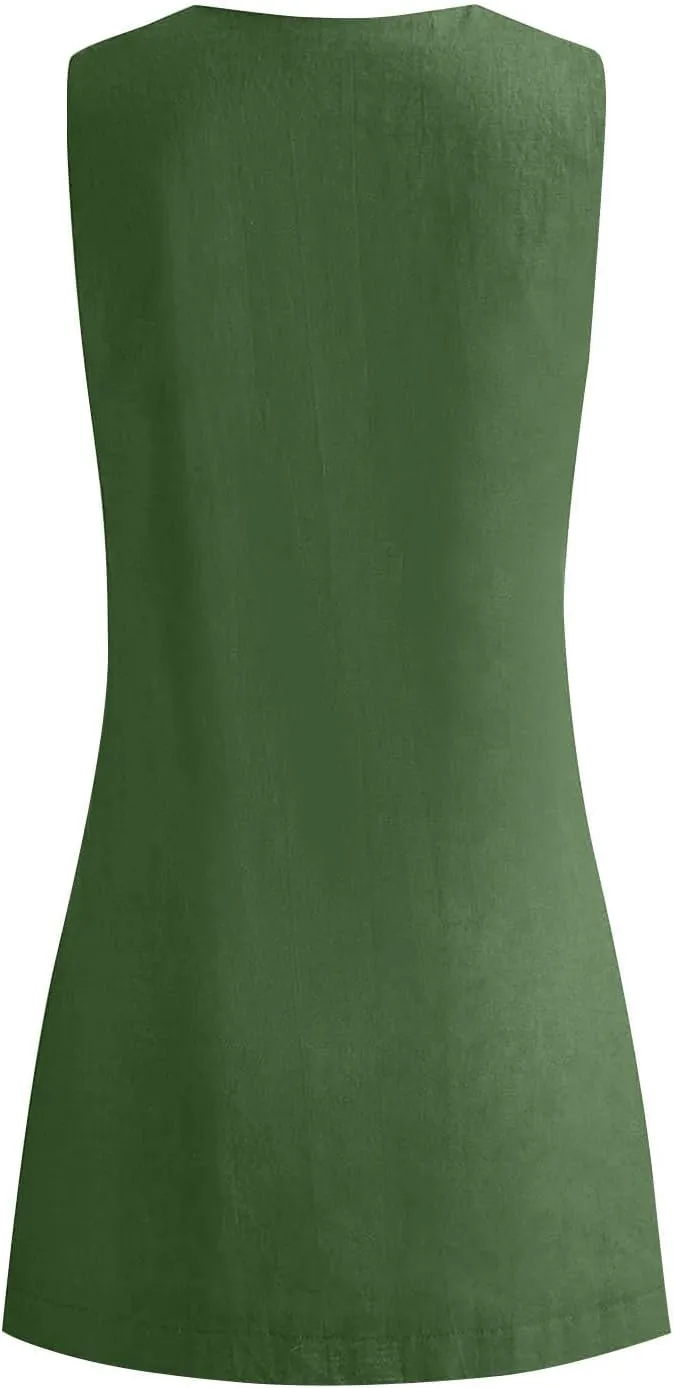 Tank Dresses for Women Summer Casual Loose Fit V Neck Sleeveless Sundress Trendy Solid Beach Vacation Mini Dress