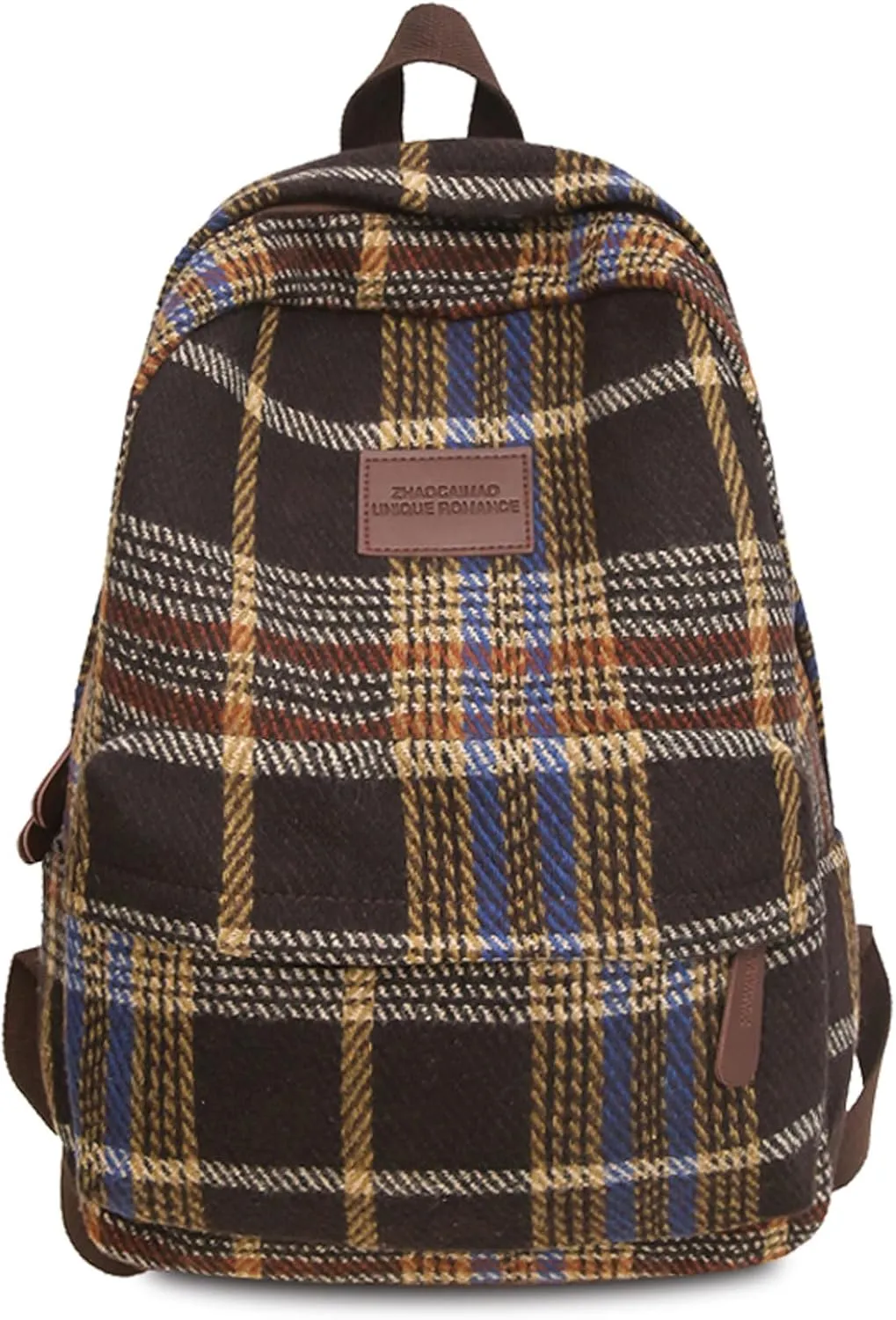 Teclado Backpack Plush Plaid Pattern 17.7 Inch Bookbags Lightweight Laptop Bag Travel Daypacks (Brown)