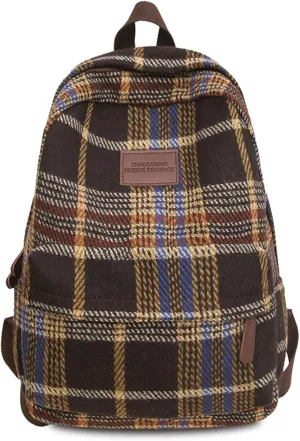 Teclado Backpack Plush Plaid Pattern 17.7 Inch Bookbags Lightweight Laptop Bag Travel Daypacks (Brown)
