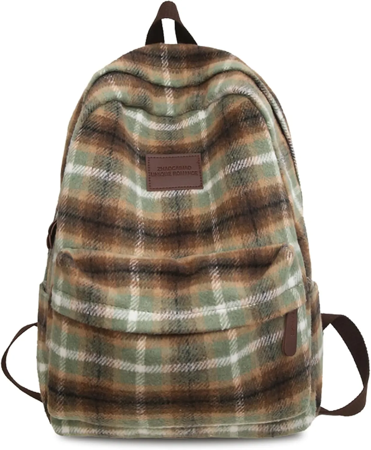 Teclado Backpack Plush Plaid Pattern 17.7 Inch Bookbags Lightweight Laptop Bag Travel Daypacks (Green)