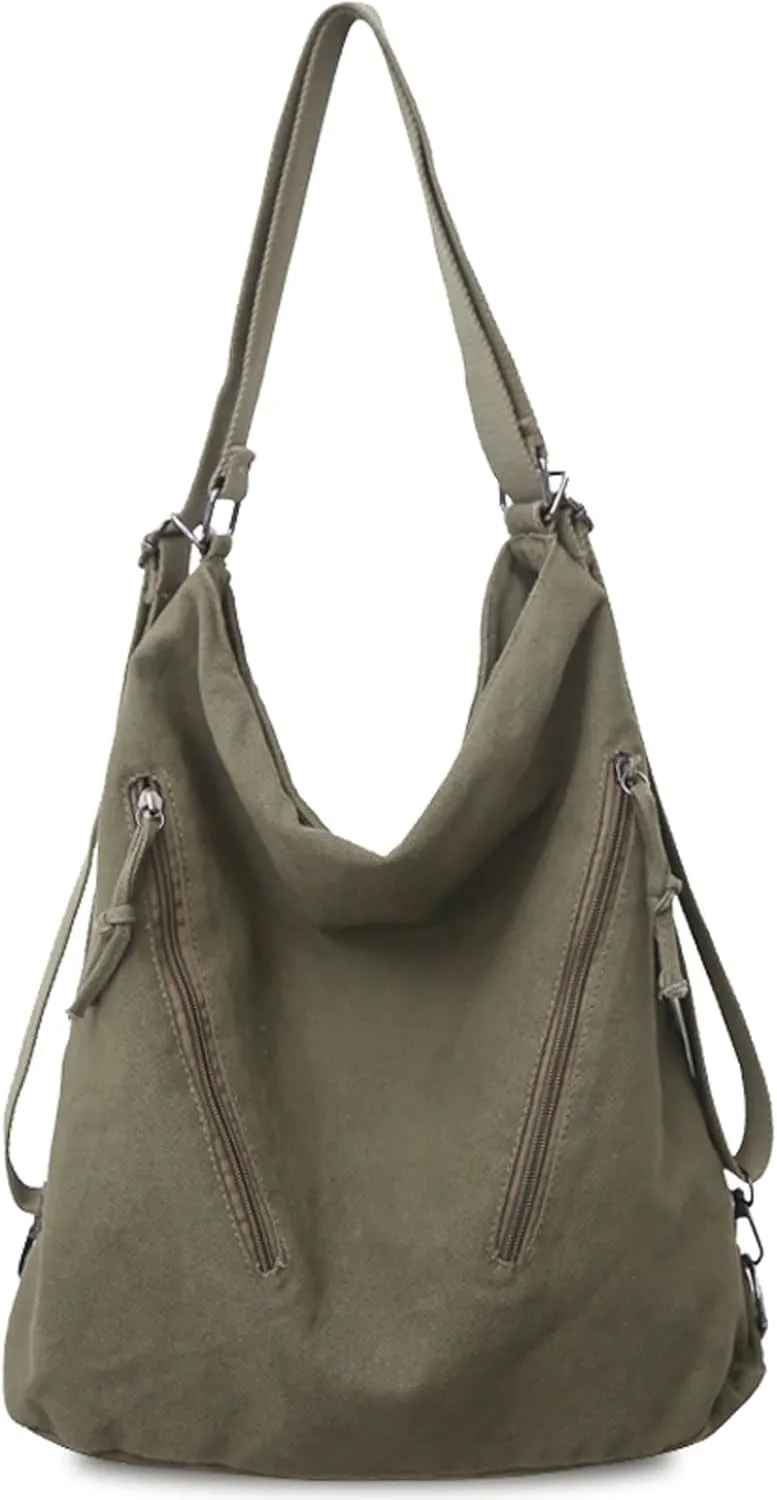 Teclado Canvas Backpack Casual Crossbody Bag Shoulder Bag 16.1 Inch Bookbags Lightweight Handbag Tote Bag Travel Daypacks (Army Green)