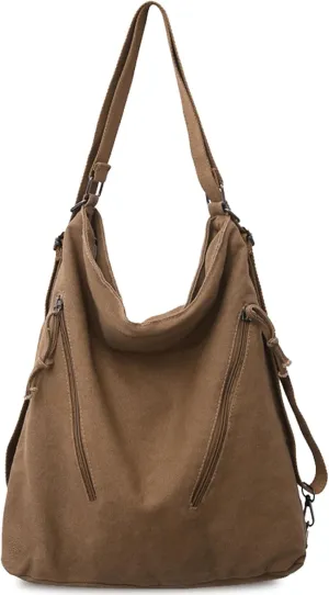 Teclado Canvas Backpack Casual Crossbody Bag Shoulder Bag 16.1 Inch Bookbags Lightweight Handbag Tote Bag Travel Daypacks (Brown)