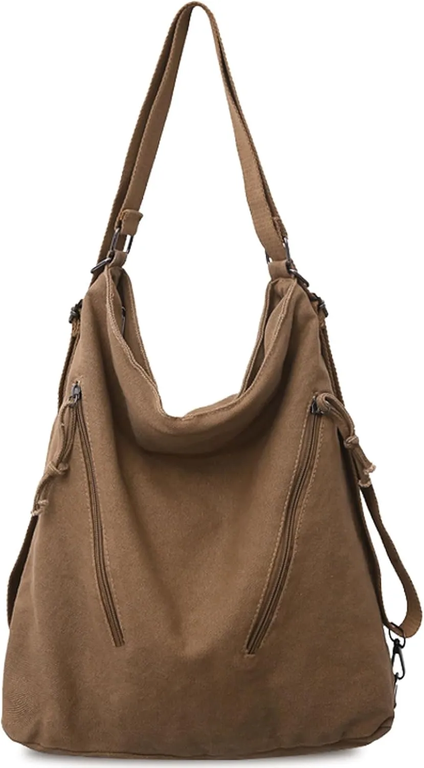 Teclado Canvas Backpack Casual Crossbody Bag Shoulder Bag 16.1 Inch Bookbags Lightweight Handbag Tote Bag Travel Daypacks (Brown)