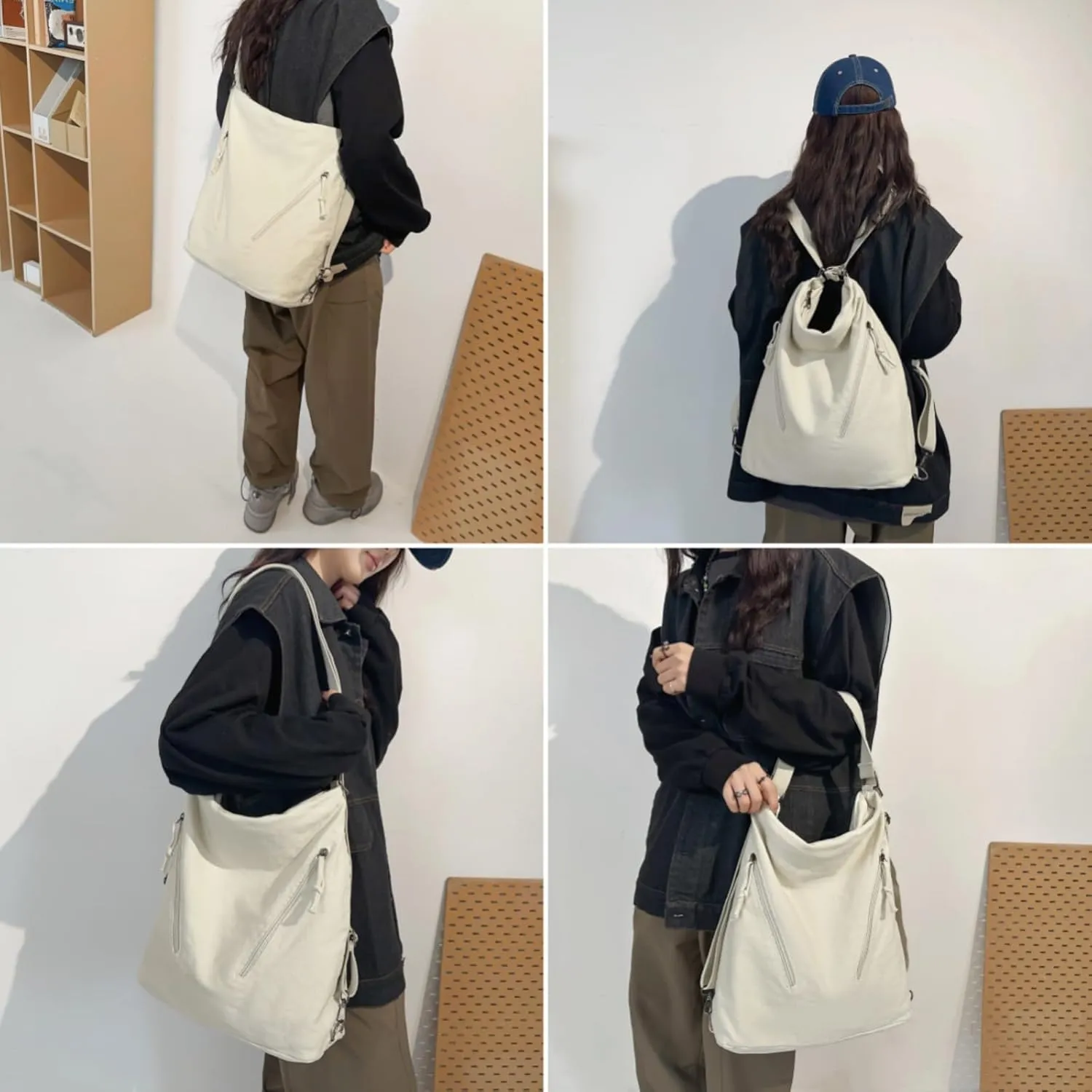 Teclado Canvas Backpack Casual Crossbody Bag Shoulder Bag 16.1 Inch Bookbags Lightweight Handbag Tote Bag Travel Daypacks (White)