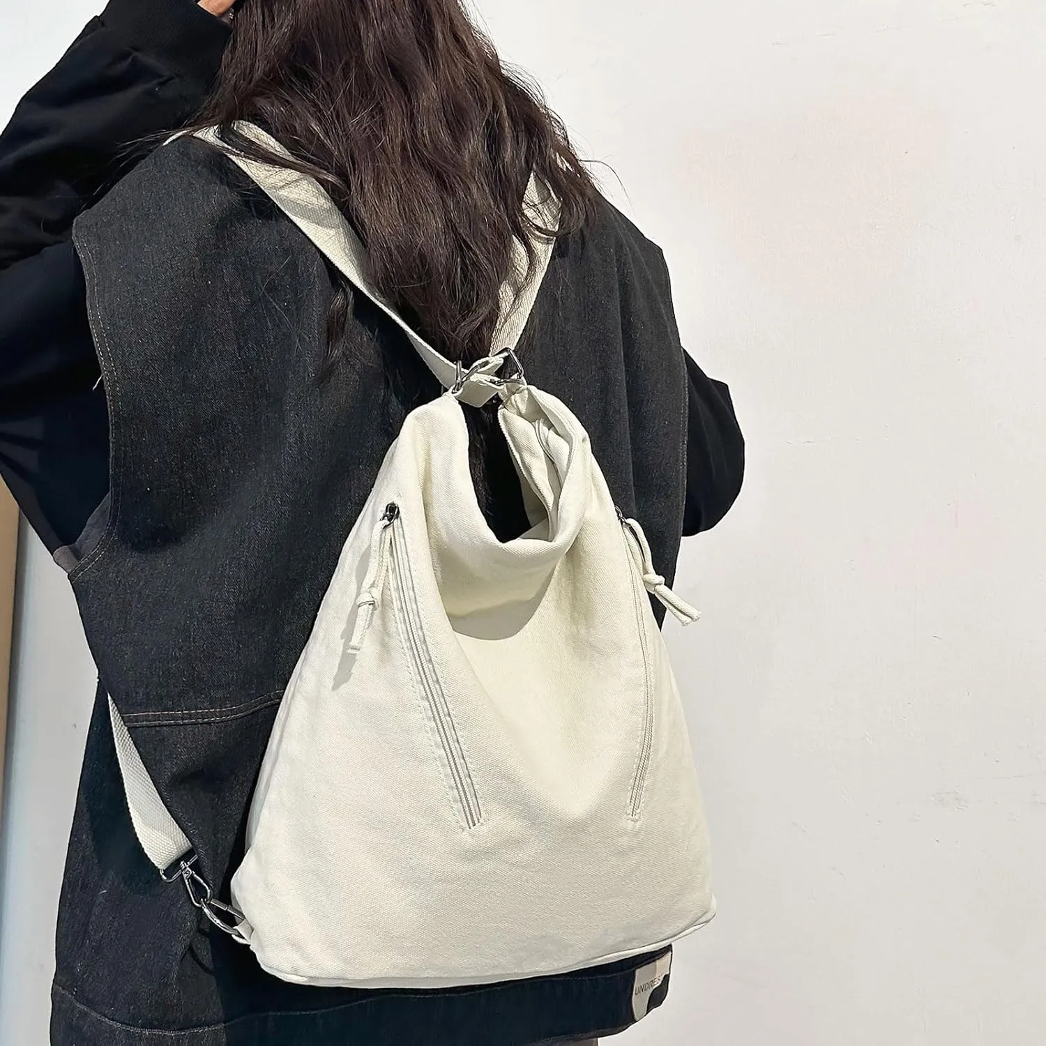 Teclado Canvas Backpack Casual Crossbody Bag Shoulder Bag 16.1 Inch Bookbags Lightweight Handbag Tote Bag Travel Daypacks (White)