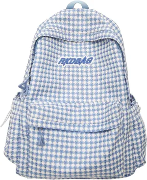 Teclado Casual Backpack Houndstooth Style Cute Bookbags Lightweight Laptop Bag Travel Daypacks (Blue)