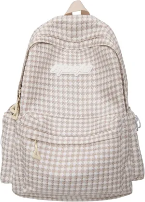 Teclado Casual Backpack Houndstooth Style Cute Bookbags Lightweight Laptop Bag Travel Daypacks (Khaki)