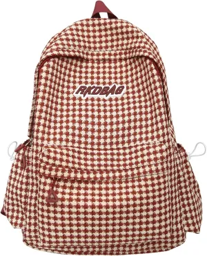 Teclado Casual Backpack Houndstooth Style Cute Bookbags Lightweight Laptop Bag Travel Daypacks (Red)