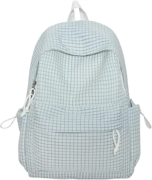 Teclado Casual Backpack Nylon Checkered Bookbags Lightweight Laptop Bag Travel Daypacks (Blue)