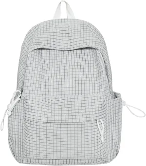 Teclado Casual Backpack Nylon Checkered Bookbags Lightweight Laptop Bag Travel Daypacks (Grey)
