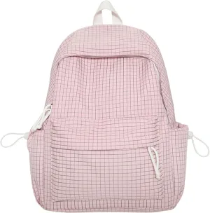 Teclado Casual Backpack Nylon Checkered Bookbags Lightweight Laptop Bag Travel Daypacks (Pink)